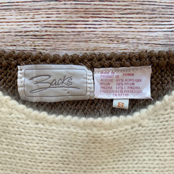 Vintage Zach’s Sweater S | Brown & White Geometric Knit with Metallic Thread - Picture 6 of 8
